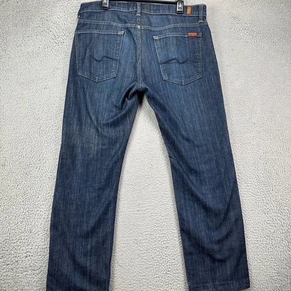 7 For All Mankind Standard Mens Straight Jeans 36 Distressed Dark Wash‎ Stretch